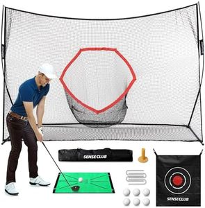 SENSECLUB Golf Net, 10x7ft Golf Nets for Backyard Driving, Golf Practice Hitting Net with Mat & 6 Balls, Perfect Outdoor Golf Training Equipment with Center Target