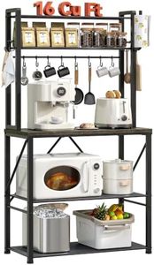 YASONIC Coffee Bar, Bakers Rack with Storage, 25.6 Inches Microwave Stand, 5 Tier Kitchen Shelves Appliance Storage, 12 S Hooks Large Coffee Station for Spices, Pots and Pans, Gray