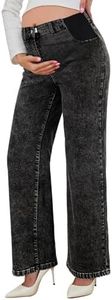 BLENCOT Pregnancy Pants for Women Maternity Wide Leg Jeans Elastic Waist Strech Denim Outfits Black Large