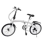 OUKANING White 20 Inch Folding Bike Folding Bicycle Lightweight 7 Speed Bike Double V Brake