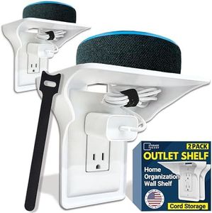 BeraTek Industries Power Perch Single Wall Outlet Shelf 2 Pcs White - Home Wall Shelf Organizer for Bathroom, Kitchen, Bedrooms - Cord Management and Easy Installation