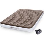 Etekcity Upgraded Camping Air Mattress Queen Size Airbed, Wave-Beam Technology, Rechargeable Air Pump, Premium Flocked Inflatable Airbed for Guest, Height 9", Storage Bag, Brown