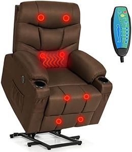 Giantex Power Lift Recliner Chair for Elderly, Electric Stand up Sofa w/Massage & Heat, Heavy-Duty Reclining Mechanism, Linen Fabric Living Room, USB Port, Pockets, Holders, Brown (GT10261BN-HV)