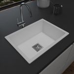 Hardstone Quartz Sink For Kitchen 24x18x8.5 IN – White Granite Kitchen Sink With Waste coupling & PVC Pipe | Smooth Finish, UV Protected, Top & Under Mount Sink | Sink With 10 Year Warranty