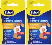 Scholl Corn Removal Plasters, Easy-to-Use Treatment, Includes 4 Waterproof Plasters & 4 Medicated Discs with Salicylic Acid, Delivers Pain Relief & Effective Corn Removal for Foot or Toes (Pack of 2)