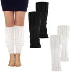 Deepton 2 Pairs Knit Leg Warmers For Women, Solid Color White and Black Leg Warmers, Crochet Knee Boots Ankle Warmers, Women's Leg Warmers for Women and Girls