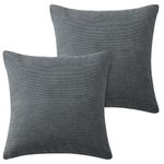 Hafaa Cushions with Covers Included 45 x 45 Cm Set of 4 (2 Grey Cushion Covers, 2 Cushion Inserts) - Stripe Velvet Square Throw Pillow Case Decorative Sofa Cushion Covers with Invisible Zipper