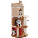 PAWZ Road 43'' Cat Tree for Indoor Cats, Cat Tower Chocolate Cake Design with Scratching Post&Dangling Pompon, Cat Climbing Frame, Brown