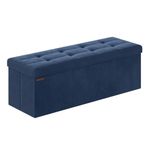 SONGMICS Storage Ottoman, Foldable Small Ottoman Foot Rest, 38 x 110 x 38 cm, Cube Ottoman with Storage, Load up to 300 kg, for Living Room, Bedroom, Entryway, Midnight Blue LSF277Q51