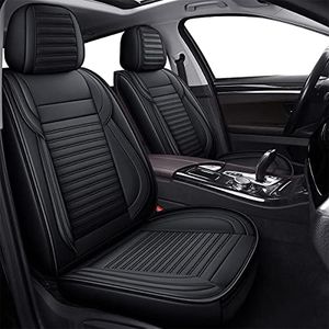 LINGVIDO Leather Car Seat Covers,Breathable and Waterproof Faux Leather Automotive Seat Covers for Cars SUV Pick-up Truck Sedan,Universal Anti-Slip Driver Seat Cover with Backrest (Full Seat, Black)