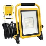 10000LM LED Work Light, Lhotse 80W Portable Flood Light with Socket & Switch, Outside Work Lights with Stand,16.4 ft Cord, 2 Brightness Modes Adjustable Worklight for Workshop Garage,Construction Site