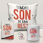 Jhingalala Gift for Son | My Son is The Best Printed Cushion with Filler, Coffee Mug, Key Chain, Greeting Card | Combo Gifts for Son Birthday Special