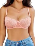 Avidlove Women's Sexy Lace Push Up Bra Sheer Balconette Underwire Unlined Everyday Bras Light Pink