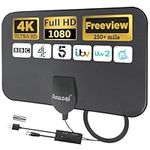 TV Aerial Indoor 250+ Miles Long Range, 4K Digital TV Aerial for Freeview TV,TV Antenna with Signal Booster and 5M Cable -for Local Channels