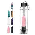 Tyuodna Crystal Water Bottle, Removable Natural Crystal Quartz Glass Water Bottle, Healing Natural Quartz Water Bottle, Portable Proof Leak Gemstone Bottle 550ml (Rose Quartz+Bottle)