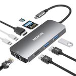 USB C Hub Multiport Adapter for MacBook/Dell/HP, MOKiN 9 IN 1 USB C Dongle Laptop Docking Station with 4K HDMI Ethernet, Laptop Adapter 3 USB Port, 100W PD Charging, SD/TF