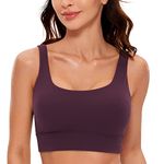 CRZ YOGA Butterluxe Womens U Back Sports Bra - Scoop Neck Padded Low Impact Yoga Bra Workout Crop Top with Built in Bra Deep Purple Medium