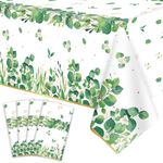 4 Pack Sage Green Eucalyptus Leaf Tablecover Sage Greenery Tablecloth Plastic Green Leaves Rectangular Greenery Table Cloths for Neutral Baby Shower Birthday Jungle Wedding Party Supplies 86 x 51 in