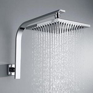 Decaura WELS Gooseneck Shower Wall Arm with 8" Square Rain Shower Head Set Brass