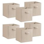 Urban Living Multi Purpose 31cm Cubic Storage Box Collapsible Organiser Storage Cube Basket Bin for Clothes, Toys, Books, DVDs, Bedding, Towels and More... (Beige x6)