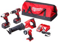 Milwaukee 2696-24 M18 Cordless Combo Compact Hammer Drill/Sawzall/1/4 Hex Impact Driver/Work Light/Charger/2 Battery