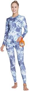 MANCYFIT Womens Thermal Tops Fleece Lined Shirt Long Sleeve Base Layer Striped Shirt Tie Dye Blue Large