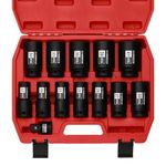 CASOMAN 3/4" Drive Deep Impact Socket Set, 13Piece Jumbo Socket Assortment, Metric(17mm to 41mm), 6-Point, Include 1/2" F to 3/4" M Adapter, CR-MO Steel