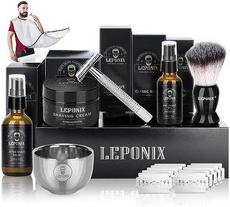 Shaving Kit for Men, Include Safety Razor, Sandalwood Shaving Cream, Mens aftershave, Pre Shave Oil, Shaving Brush and Bowl, Shaving Bib -Unique Gifts for Men Him Stocking Stuffers