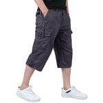 KEFITEVD Men's Casual Cargo Shorts Relaxed Fit Military Shorts Outdoor Messenger Capri Shorts Gray