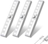 Under Cabinet Lighting, OxyLED USB Rechargeable Motion Sensor Closet Light, Wireless Magnetic Stick-on Cordless 10 LED Night Light Bar for Closet Cabinet Wardrobe Stairs, 3 Pack