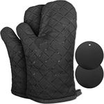 Oven Mitts and Pot Holders,Oven Mitts Heat Resistant 500 ℉ Food Grade Non-Slip Oven Gloves, Quilted Liner & Flexible Oven Mitts for BBQ, Baking and Cooking,（4 Piece Set Black）