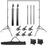 RTUIY Backdrop Stand, 2x2M/6.5 * 6.5FT Adjustable Height and Width of the Backdrop Stand Kit with 6 Background Curtain Clips + 2 Sandbags (Stable Tripod) for Photo Wall Photo Studio Photography