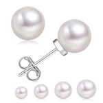 KRKC Pearl Earrings, Round White AAAA+ Freshwater Real Pearl Earrings for Women, 14k White Gold Earrings, Hypoallergenic Earrings with Handpicked Genuine Cultured Pearls, Classic Bridal Stud Earrings, Gifts For Girls Wife, 7.0-7.5mm