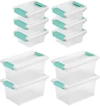 Sterilite Miniature Clip Storage Box w/ Latch Lid, 6 Pack, & Medium Clip Storage Box w/ Latch Lid, 4 Pack for Home, Office, and Workspace Organization