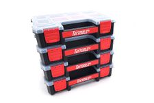 Taytools 10 Compartment Small Parts Organizer Box - Dual Latch Portable Tool Box with Removeable Dividers for Storing Hardware, Screws, Bolts, Nails, Beads or Jewely (Pack of 4)