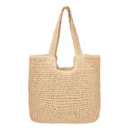 Straw Beach Tote Bag for Women Large Summer Woven Straw Bag Lightweight Foldable Shoulder Handbags for Travel,Vacation(Beige)