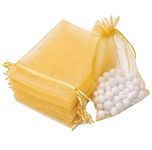 DMS RETAIL Net Fabric Drawstring Pouch for Dry Fruits Packing, Organza Shagun Potli, Wedding Party Favor Gift Bags 7X9 CMS 30 PCS (GOLDEN)