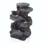 Alpine Corporation WIN582 Outdoor Floor 3-Tiered Rock Waterfall Fountain with LED Lights and Natural Stone Look, 22", Gray