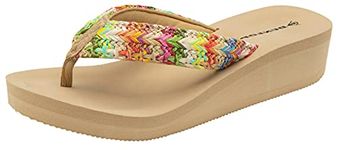 DUNLOP DLP537 Womens Low Wedge Heel Toe Post Flip Flops - Beige Multi - UK 7 - EU 40 - US 10