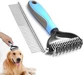 DGHOME 2 In 1 Pet Dematting Comb for Dogs & Cats, Double Sided Undercoat Rake Grooming Tool for Pets Dogs and Cats with Long Hair, Effectively Removes Loose Undercoat and Knots, with Pet Comb