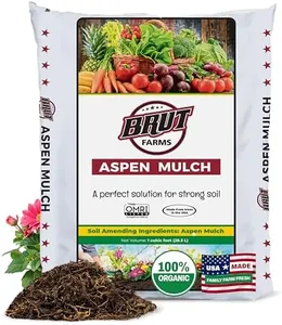 Brut Organic Aspen Mulch – 1 Cubic f., Natural Weed Preventer, Water Retainer, Odor-Free – Nutrient-Rich Bark for Plants – Ideal Bark Mulch for Landscaping, Garden Beds & Potted Plants