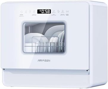 AIRMSEN 2025 NEW Upgraded Table Top Dishwasher with Soft Water Salt Function, Portable Countertop Dishwasher with 9 Programs & 5L Tank, 2-12H Delay Start & 360° Triple Spray Arms, White