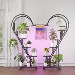 Bestier Plant Stand Indoor with Grow Lights, 5 Tiered Metal Plant Stand with Wheels, 65" Tall Plant Stand for Indoor Plants Multiple, 2 Pack Half-Heart Shape Plant Rack for Living Room Patio Balcony