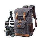 YUHAN Camera Bag, Canvas SLR DSLR Camera Backpack Large Capacity Front Open Waterproof Anti-shock Camera Rucksack Camera Travel Bag Professional Camera Lens Organizer Gray