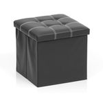 Livzing Foldable Organizer Ottoman with Lid - Multi-Functional Collapsible Footrest Stool Storage Box- Flip-Top Ottoman-Faux Leather Cube Storage Ottoman Stool for Living Room-Black