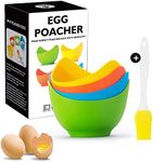 Egg Poacher - Easy Silicone Egg Poacher Cups with Ring Standers，Food Grade Poached Egg Poacher Insert Microwav,Poached Eggs Accessory cookware Poached Egg Maker with Extra Oil Brush, BPA Free, 4 Pack