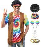 Mens Halloween Costumes Hippie Shirt Funny 70s Outfits Colorful Comfortable Accessories Set M