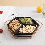 HOKIPO Bamboo Wooden Ceramic Tray for Serving Snacks, Black(AR-4777)