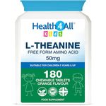 Health4All Kids L-Theanine 50mg 180 Chewable Tablets 6 Months Supply, Supports Focus, Attention & Concentration in Children, Orange Flavour Sugar-Free L-Theanine Supplement | Made in UK (not Gummies)
