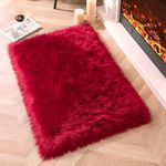 CUKA Faux Sheepskin Fur Area Rugs Round Fur Throw Rug Floor Mat Circular Carpet for Bedroom Soft Circle Kids Play Mat (4x6 feet, red Faux Fur 1)